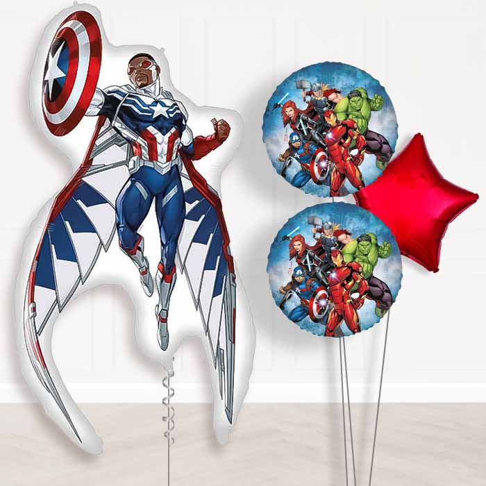 Captain America Sam Wilson Balloon Bouquet Delivery | Giant Balloon + 2 Themed Balloons + 1 Plain Balloon | Party Save Smile