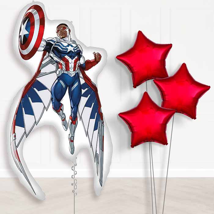 Captain America Sam Wilson Balloon Bouquet Delivery | Giant Balloon + 3 Plain Balloons | Party Save Smile