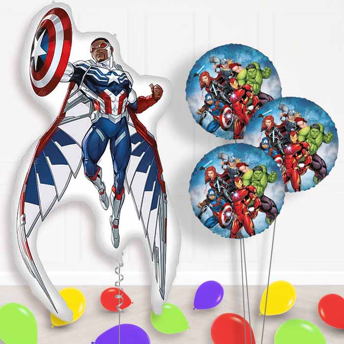 Captain America Sam Wilson Balloon Bouquet Delivery | Giant Balloon + 3 Themed Balloons + Mini Balloons | Party Save Smile
