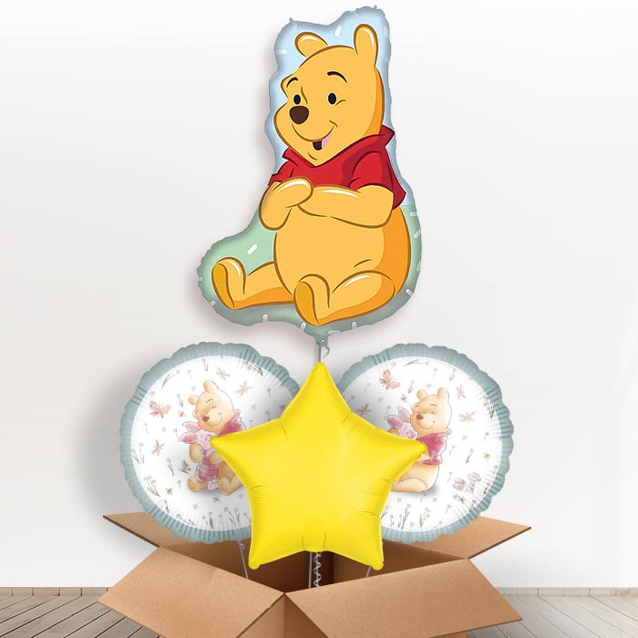 Winnie the Pooh Giant Helium Balloon in a Box | Giant Balloon + 2 Themed Balloons + 1 Plain Balloon | Party Save Smile
