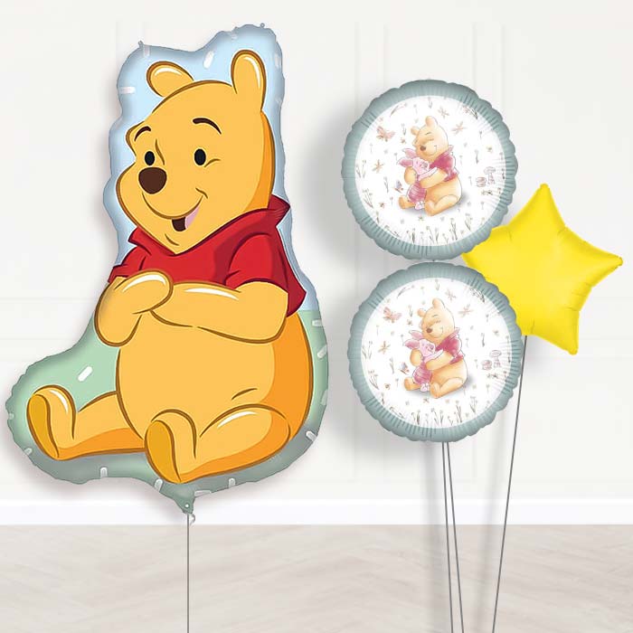 Winnie the Pooh Balloon Bouquet Delivery | Giant Balloon + 2 Themed Balloons + 1 Plain Balloon | Party Save Smile