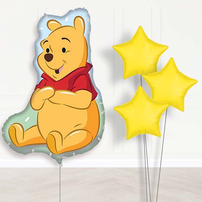 Winnie the Pooh Balloon Bouquet Delivery | Giant Balloon + 3 Plain Balloons | Party Save Smile