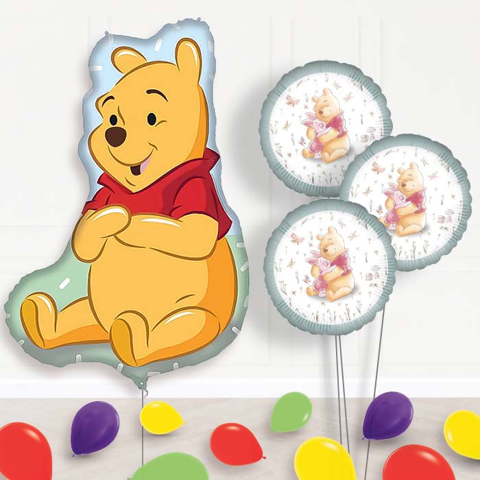 Winnie the Pooh Balloon Bouquet Delivery | Giant Balloon + 3 Themed Balloons + Mini Balloons | Party Save Smile