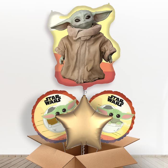 Mandalorian Yoda Giant Helium Balloon in a Box | Giant Balloon + 2 Themed Balloons + 1 Plain Balloon | Party Save Smile
