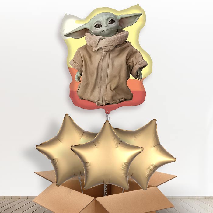 Mandalorian Yoda Giant Helium Balloon in a Box | Giant Balloon + 3 Plain Balloons | Party Save Smile