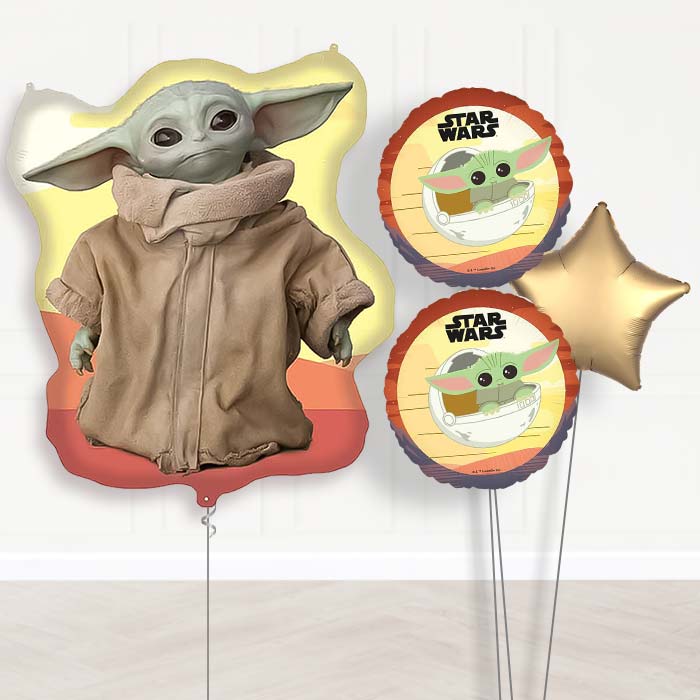 Mandalorian Yoda Balloon Bouquet Delivery | Giant Balloon + 2 Themed Balloons + 1 Plain Balloon | Party Save Smile