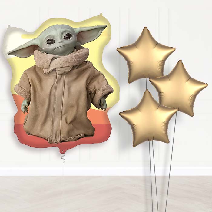 Mandalorian Yoda Balloon Bouquet Delivery | Giant Balloon + 3 Plain Balloons | Party Save Smile