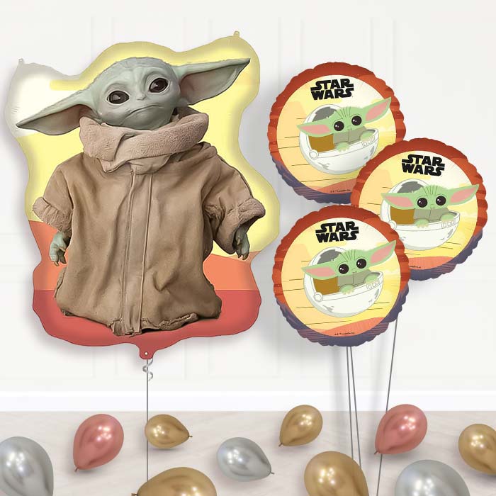 Mandalorian Yoda Balloon Bouquet Delivery | Giant Balloon + 3 Themed Balloons + Mini Balloons | Party Save Smile