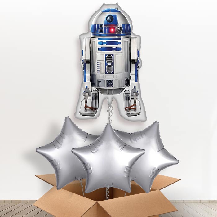 Star Wars R2 D2 Giant Helium Balloon in a Box | Giant Balloon + 3 Plain Balloons | Party Save Smile