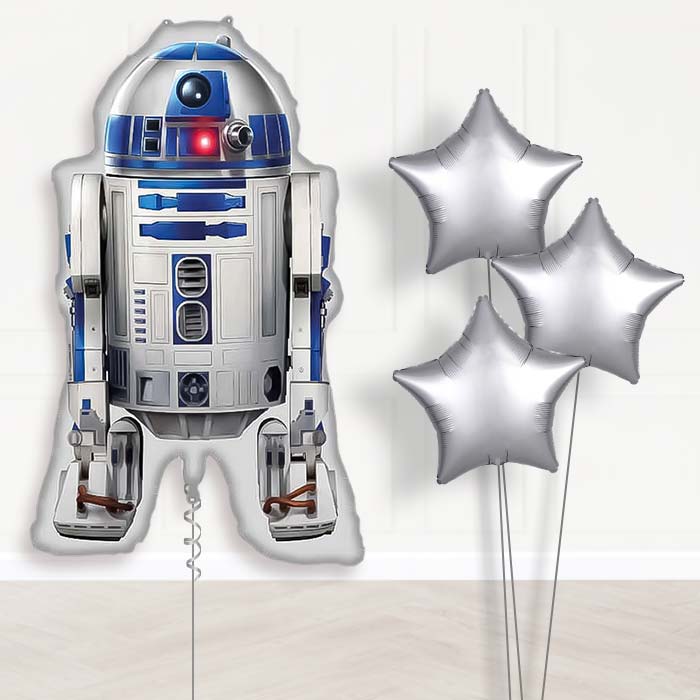 Star Wars R2 D2 Balloon Bouquet Delivery | Giant Balloon + 3 Plain Balloons | Party Save Smile
