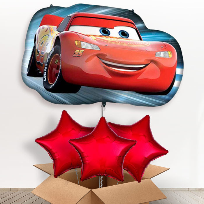 Lightning McQueen Helium Balloons in a Box - With 3 Plain Balloons | Party Save Smile