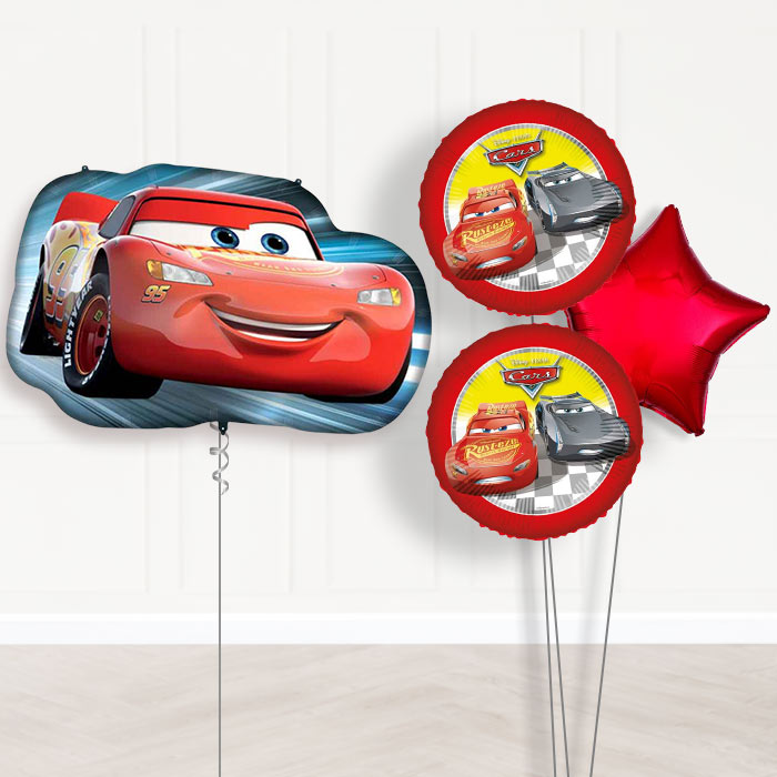 Lightning McQueen Balloon Bouquet-Giant Balloon + 2 Themed Balloons + 1 Plain Balloon 