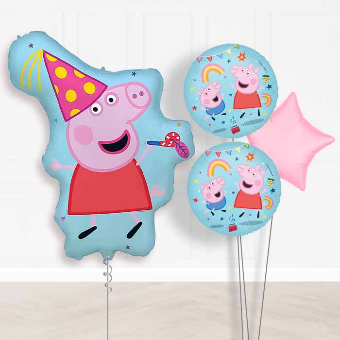 Peppa Pig Party Balloon Bouquet Delivery | Giant Balloon + 2 Themed Balloons + 1 Plain Balloon | Party Save Smile