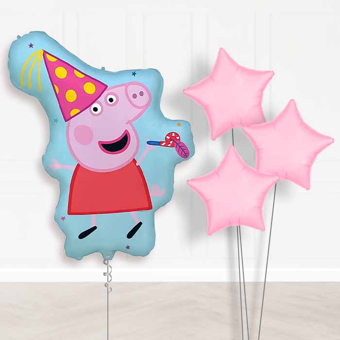 Peppa Pig Party Balloon Bouquet Delivery | Giant Balloon + 3 Plain Balloons | Party Save Smile