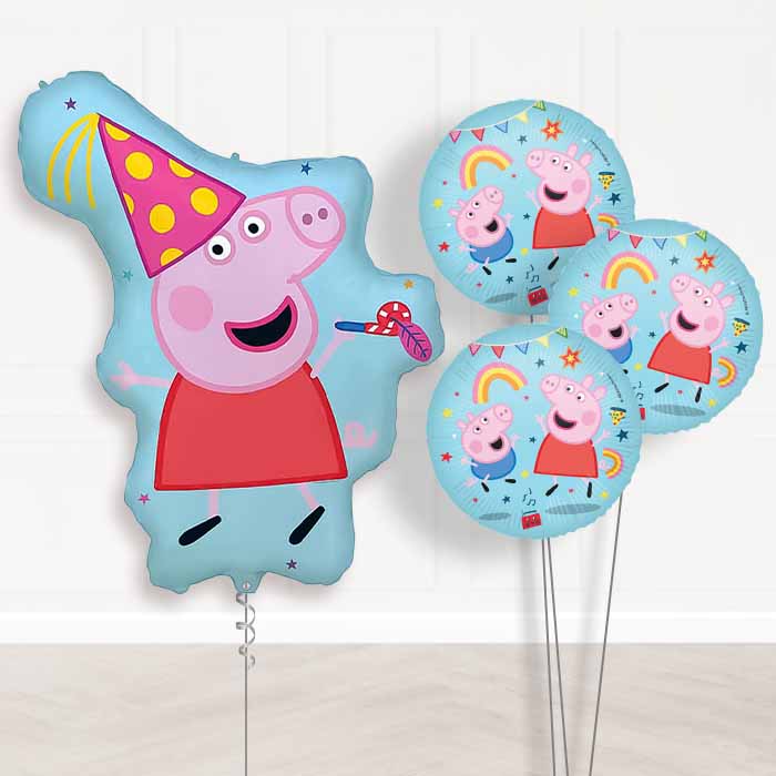Peppa Pig Party Balloon Bouquet Delivery | Giant Balloon + 3 Themed Balloons | Party Save Smile