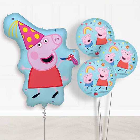Peppa Pig Party Balloon Bouquet Delivery | Giant Balloon + 3 Themed Balloons | Party Save Smile
