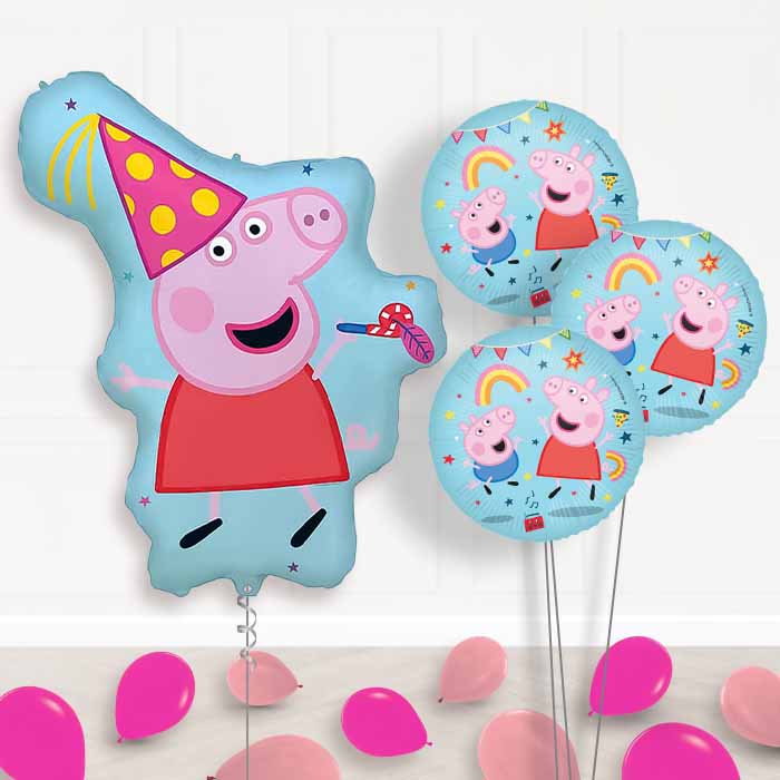 Peppa Pig Party Balloon Bouquet Delivery | Giant Balloon + 3 Themed Balloons + Mini Balloons | Party Save Smile