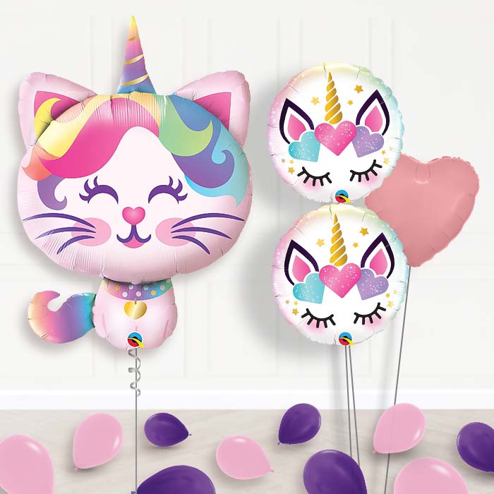Giant Caticorn Balloon Bouquet in a Box-Giant Balloon + 2 Themed Balloons + 1 Plain Balloon + Mini Balloons 