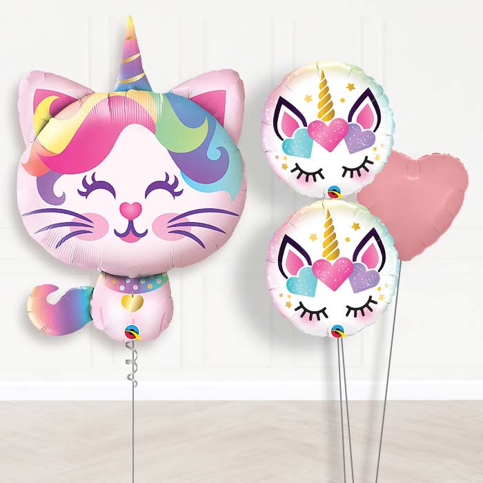 Giant Caticorn Balloon Bouquet in a Box-Giant Balloon + 2 Themed Balloons + 1 Plain Balloon 