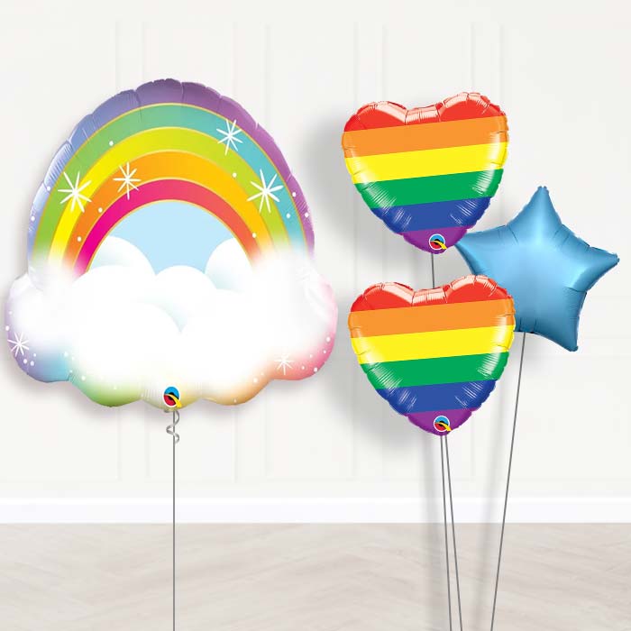 Rainbow Cloud Inflated Helium Balloons Delivered-Giant Balloon + 2 Themed Balloons + 1 Plain Balloon 