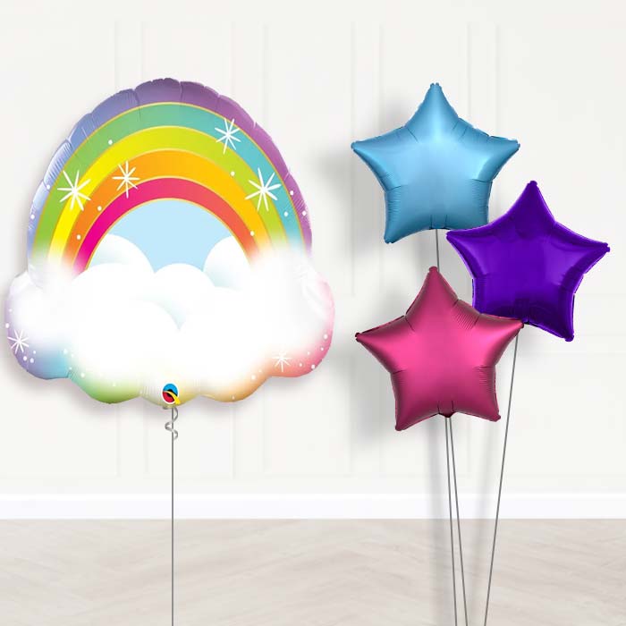 Rainbow Cloud Inflated Helium Balloons Delivered - Plain Bouquet | Party Save Smile