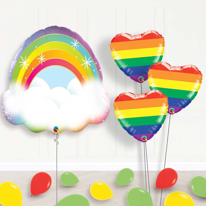 Rainbow Cloud Inflated Helium Balloons Delivered - Themed Bouquet and Latex | Party Save Smile