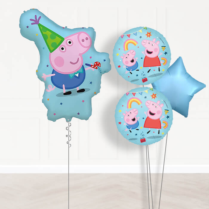 George Pig Giant Balloon Bouquet Delivery | Giant Balloon + 2 Themed Balloons + 1 Plain Balloon | Party Save Smile