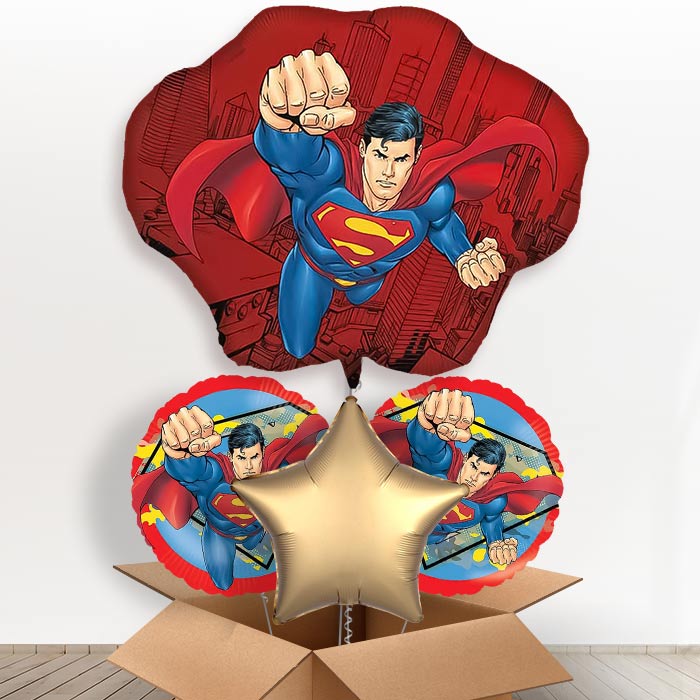 Superman Krypton Giant Helium Balloon in a Box | Giant Balloon + 2 Themed Balloons + 1 Plain Balloon | Party Save Smile