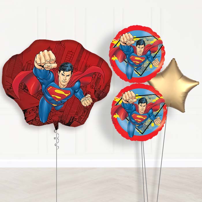 Superman Krypton Balloon Bouquet Delivery | Giant Balloon + 2 Themed Balloons + 1 Plain Balloon | Party Save Smile