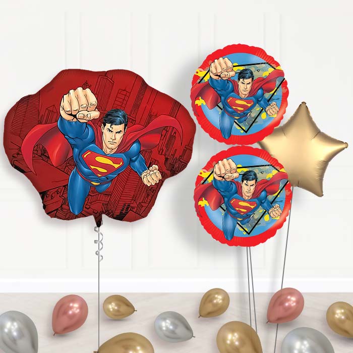 Superman Krypton Balloon Bouquet Delivery | Giant Balloon + 2 Themed Balloons + 1 Plain Balloon + Mini Balloons