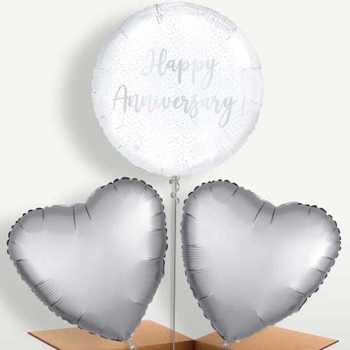 Silver Confetti Happy Anniversary Helium Bunch of Balloons | Party Save Smile