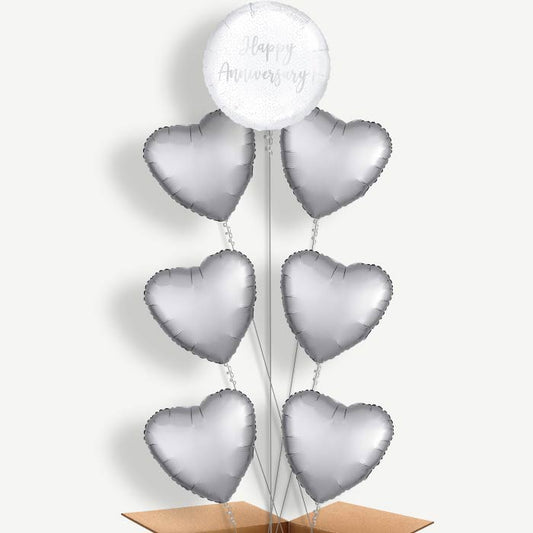 Silver Confetti Happy Anniversary Helium Balloon Arrangement | Party Save Smile