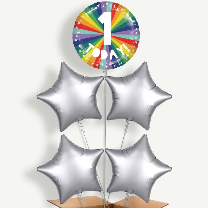 Age 1 1st Birthday Rainbow Helium Cluster Balloons | Party Save Smile