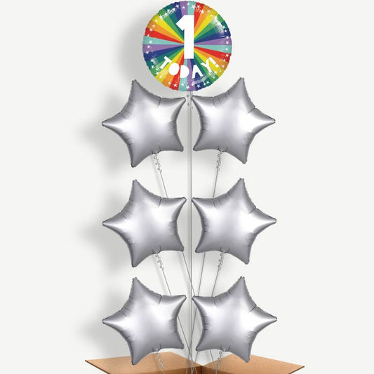 Age 1 1st Birthday Rainbow Helium Balloon Arrangement | Party Save Smile