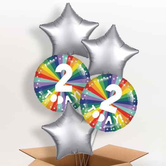 Age 2 2nd Birthday Rainbow Helium Balloon in a Box - 5 Balloon | Party Save Smile