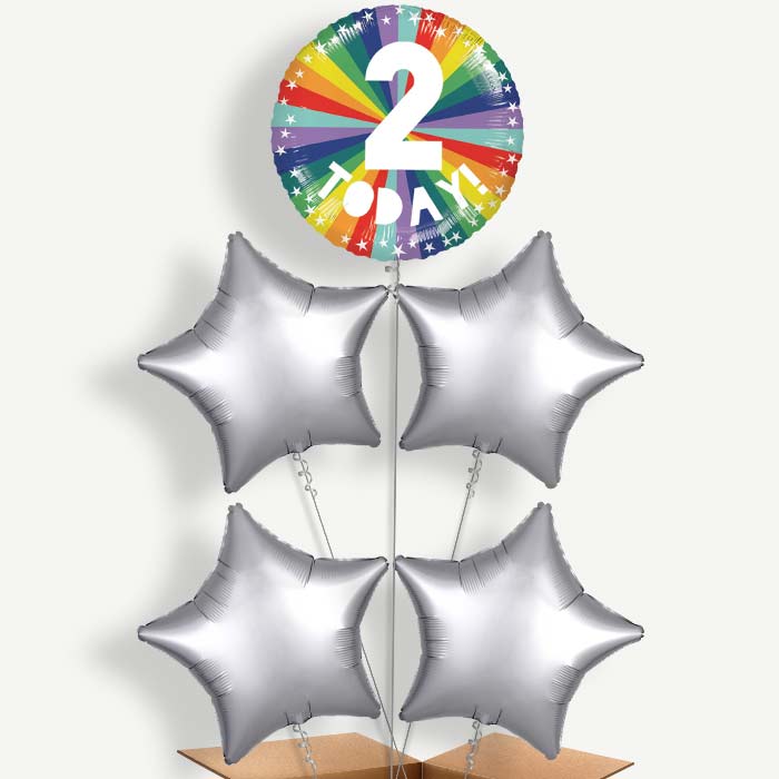 Age 2 2nd Birthday Rainbow Helium Cluster Balloons | Party Save Smile
