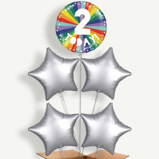 Age 2 2nd Birthday Rainbow Helium Cluster Balloons | Party Save Smile