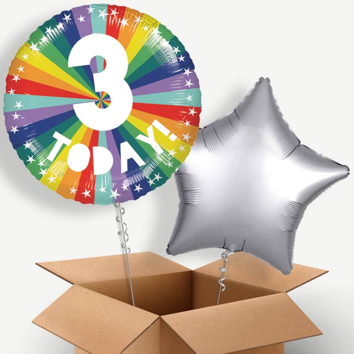 Age 3 3rd Birthday Rainbow Helium Balloon Two | Party Save Smile