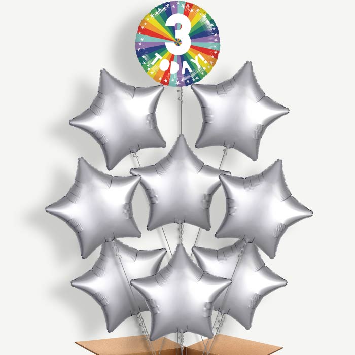 Age 3 3rd Birthday Rainbow Helium Balloon Bundle | Party Save Smile