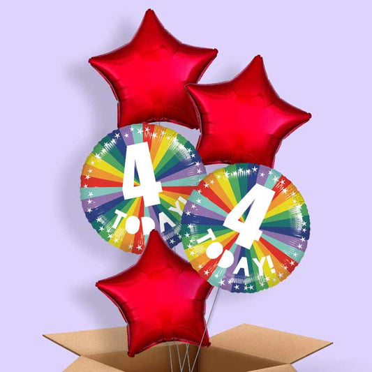 Age 4 4th Birthday Rainbow Helium Balloon in a Box - 5 Balloon | Party Save Smile