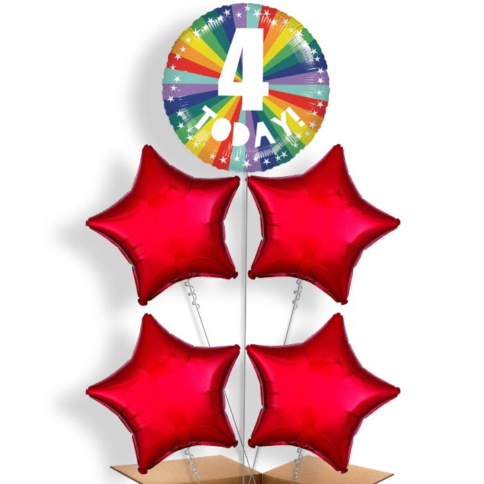 Age 4 4th Birthday Rainbow Helium Cluster Balloons | Party Save Smile