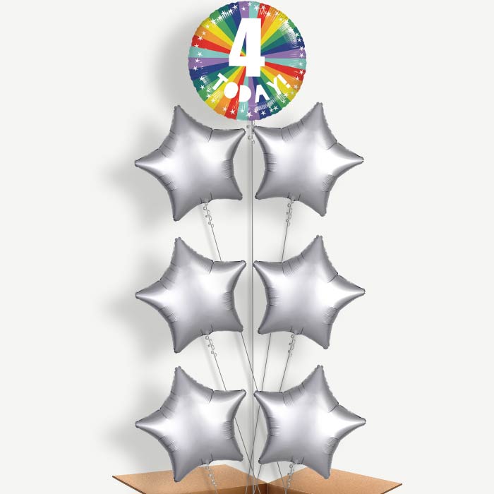 Age 4 4th Birthday Rainbow Helium Balloon Arrangement | Party Save Smile