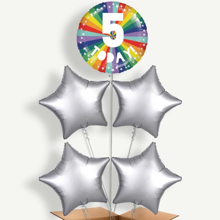 Age 5 5th Birthday Rainbow Helium Cluster Balloons | Party Save Smile