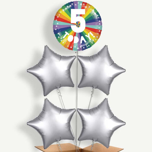 Age 5 5th Birthday Rainbow Helium Cluster Balloons | Party Save Smile