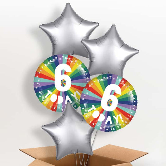 Age 6 6th Birthday Rainbow Helium Balloon in a Box - 5 Balloon | Party Save Smile