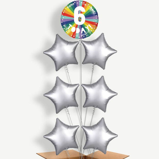 Age 6 6th Birthday Rainbow Helium Balloon Arrangement | Party Save Smile