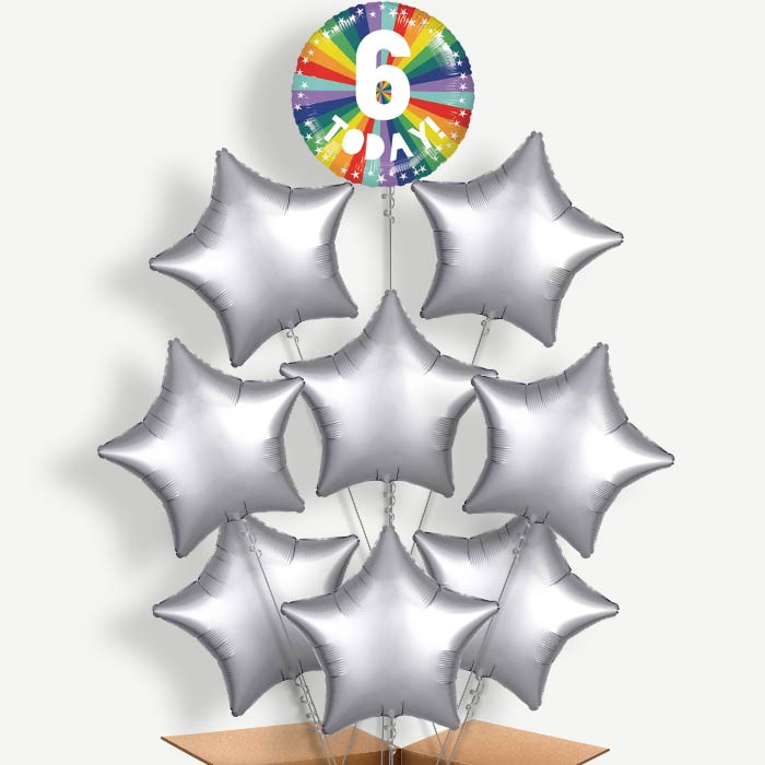 Age 6 6th Birthday Rainbow Helium Balloon Bundle | Party Save Smile