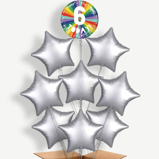 Age 6 6th Birthday Rainbow Helium Balloon Bundle | Party Save Smile