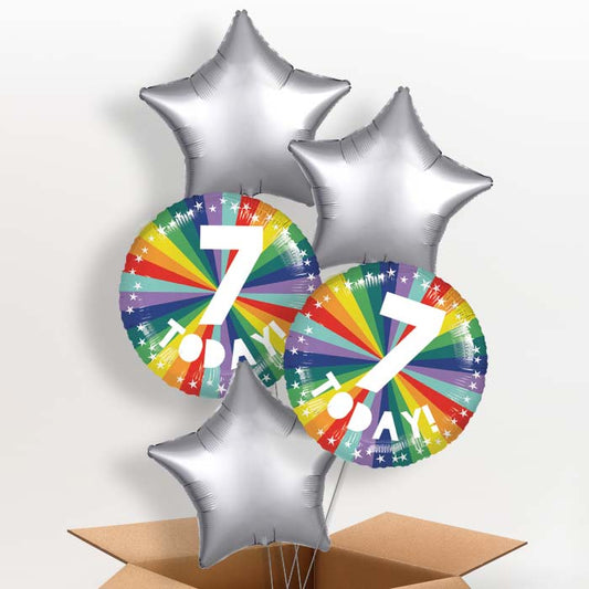 Age 7 7th Birthday Rainbow Helium Balloon in a Box - 5 Balloon | Party Save Smile