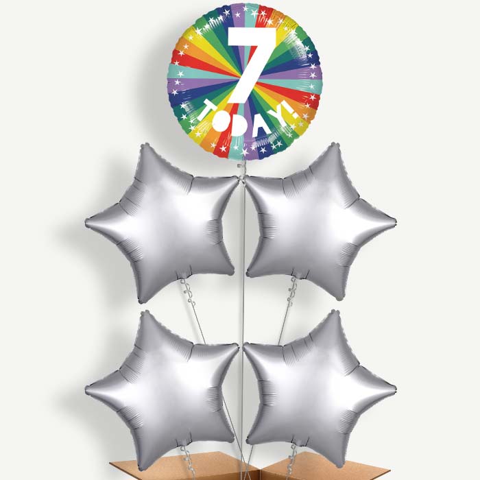 Age 7 7th Birthday Rainbow Helium Cluster Balloons | Party Save Smile